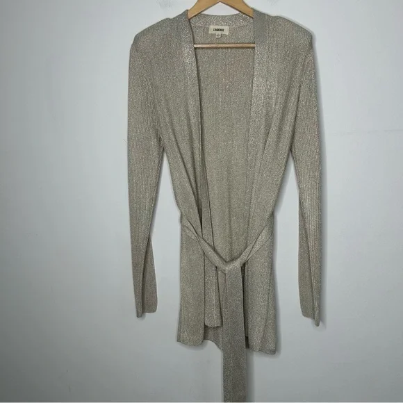 L’Agence Rhea Open Front Tie Knit Cardigan Sweater Gold Women’s Large Hybrid
